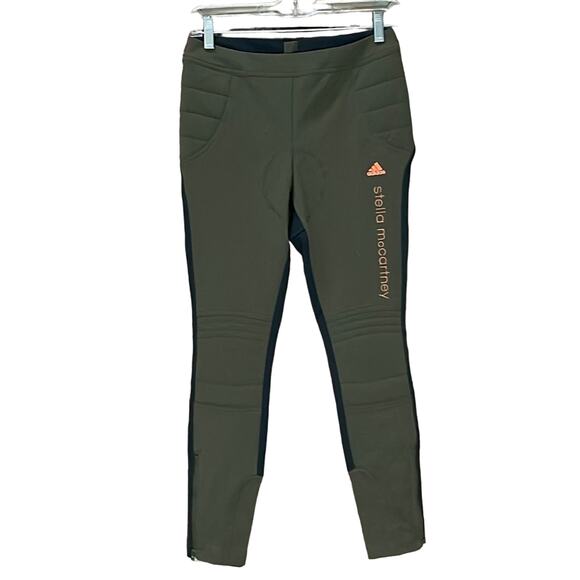 ADIDAS Stella McCartney‎ Biker Moto Pants Leggings Army Green Black XS - Picture 1 of 5